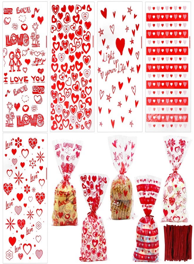 سي أتش هايتشنغ أكياس سيلوفان من CH HAICHENG، 120 قطعة، أكياس هدايا عيد الحب، 5 أنماط متنوعة، أكياس هدايا عيد الحب مع أربطة لولبية للبسكويت والحلوى، لوازم حفلات عيد الحب - Image 1